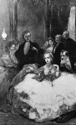 ダニエルダングラスの家、エンジェリーユージェニーのハンカチを結び目を手で結んだ、イヴェリングランボー作の「フォースサイケ」のイラスト、フロリアン作のプリント、1889年発行